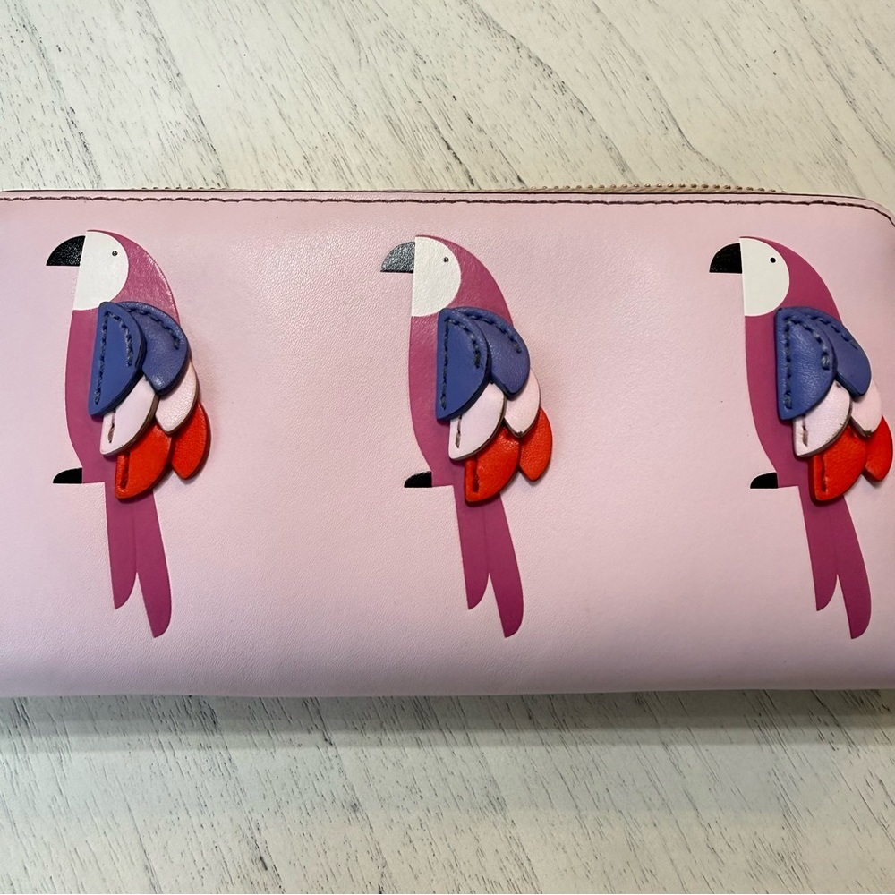Kate Spade Pink Parrot Flock Party Large Continental Zip Around Wallet - Picture 7 of 14